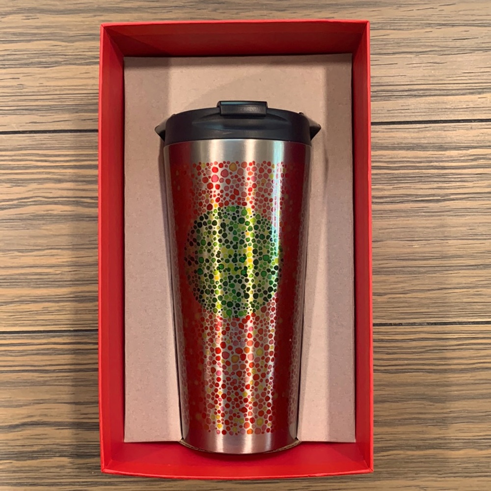 2014 STARBUCKS RED GREEN DOT COLLECTION STAINLESS STEEL TRAVEL TUMBLER MUG CUP